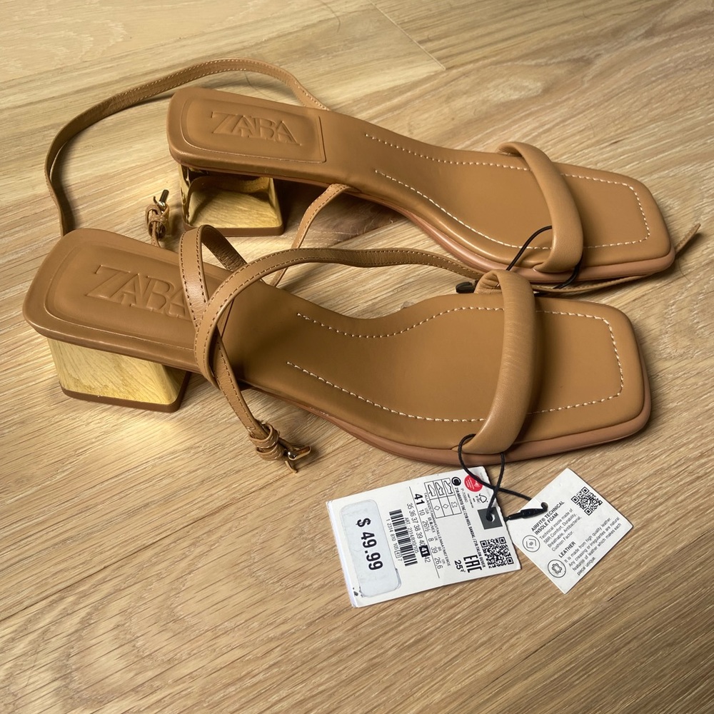 Zara gold block sandals